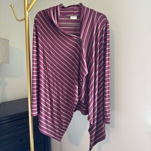 Goldspark Burgundy Striped Knit Drape Cardigan - Made in USA - Fits Like Medium